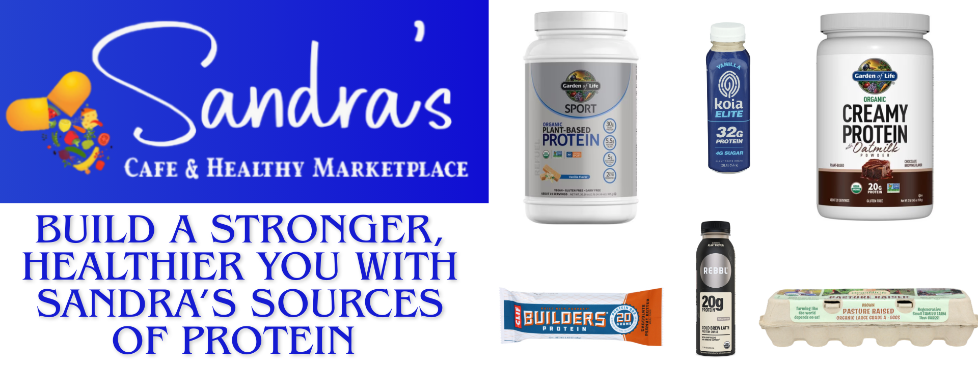 Protein is a huge part of a healthy lifestyle, and Sandra's has a wide selection of choices for your daily protein intake needs.  Plant Based, Meat, Meat alternatives and many more great sources of protein.